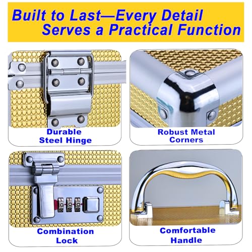 Portable Combination Lock Storage Box with Handle – Multipurpose Locking Case for Home & Outdoor Use, Secure Storage for Accessories, Medicine, Cosmetics, Toys & Tools - color: Gold, size: Small