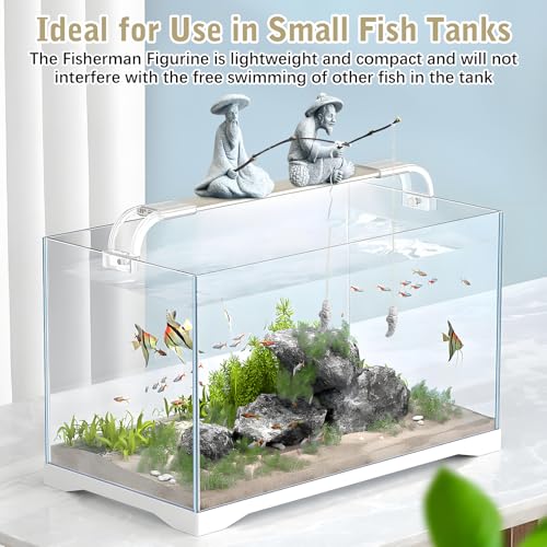 Tfwadmx 2 Pcs Sitting Fisherman Figurines, Aquarium Decorations Mini Fish Tank Ornaments Asian Zen Statue, Sandstone Vintage Aquascaping Decor for Betta Tank Accessories (Small) - size: Small