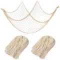 2 Pack Natural Fish Net Decorations for Party, Natural Cotton Hawaiian Party Fishing Net Decorative, Nautical Themed Cotton Fishnet Under The Sea Pirate Ocean Beach Halloween Decor