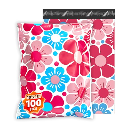 100pcs Poly Mailers 10x13 for Ecommerce Shipping,Online Retail Packaging,Business Mailing,PE Tear Resistant Waterproof Adhesive Self Seal Bag Envelopes,Clothing Package,Large,Flower - color: Flower, size: 10" x 13"100pcs
