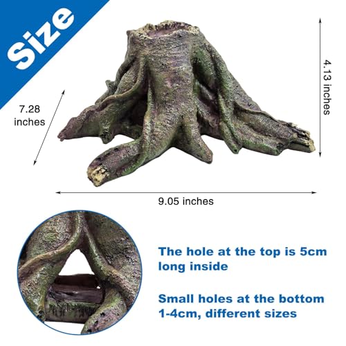 PINVNBY Resin Aquarium Tree Hollow Stump Decor - Fish Tank Ornament, Pleco Cave Hideout for Small Betta, Cichlid, Shrimp, Guppy & GloFish