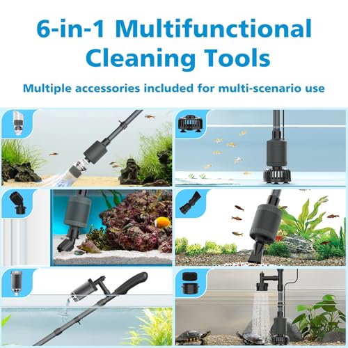 fishkeeper Electric Aquarium Vacuum Gravel Cleaner, 25W 6 in 1 Multifunction Fish Tank Cleaner Kit Gravel Vacuum for Fish Tank Adjustable Flow for Automatic Wash Sand & Water Changer