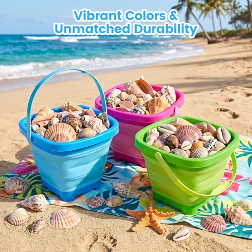 Shindel Collapsible Bucket for Kids, Foldable Pail Bucket for Beach Toys, Summer Toys, Camping Gear, Beach Party, Fishing, and Fun Summer Activities - color: Mix 1