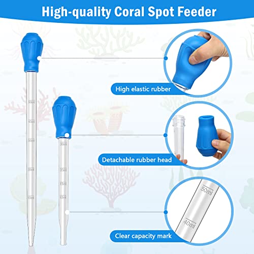 5 in 1 Aquarium Coral Feeder Kit, Luxiv 2 Pcs 60ml and 30ml Aquatic Reef Feeding Dropper with 10in Extender Pipe, 2 Pcs Stainless Steel Straight and Curved Aquarium Tweezers for Feeding Tong (Silver) - color: Silver