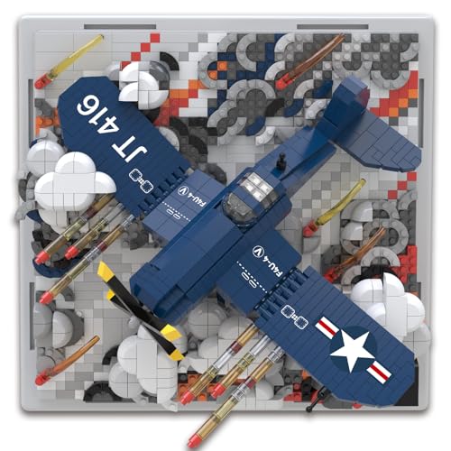Military Plane 3D Wall Art Micro Mini Building Blocks Set, WW2 F4U Fighter Jet Wall Decor or Table Display, No Compatible with Lego, Great Army Airplane Toy Gift for Adults Teens 14+ (1674 PCS) - style: F4U Military Plane