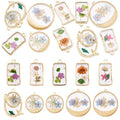 Transparent Flower Resin Charms Round Gold Edge Dried Floral Pendants Flat Round Clear Gold Foil Floral Charms for Necklace Bookmark Keychain Jewelry Making - color: Flower-9