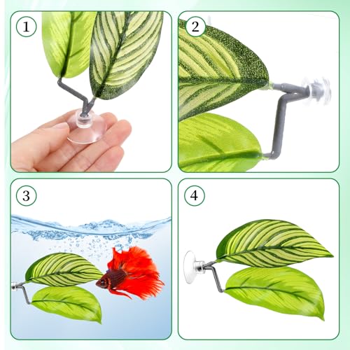 5 Pcs Fish Tank Accessories Aquarium Shrimp Hideout Betta Toys Betta Leaf Hammock Toys Set Plastic Aquarium Plants that Won’T Damage Fishtail Hideout with Spare Suction Cup for Smallfish