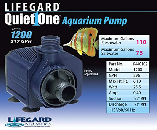 Quiet One Lifegard Aquarium Pump, 296-Gallon Per Hour
