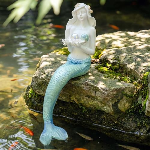 Unique Mermaid Aquarium Decorations - Resin Fish Tank Décor Thematic Ornaments, Waterproof & Non-Toxic Mermaid Statue for Enchanting Aquarium Display, Item (Blue)
