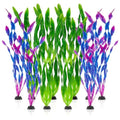 RAINFLOW Artificial Aquarium Plants Decorations - 10Pcs Green & Purple Tall Artificial Seaweed Fish Tank Decorations,Aquarium Decor Set,Plastic Plants Betta Fish Tank Accessories