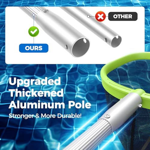 Mowend 【Upgrade】 Pool Net Total Length 6 Feet, Swimming Pool Skimmer Net with 6 Section Telescopic Aluminum Pole for Fast Cleaning Ponds, Hot Tub, and Spas, Pool Cleaner Supplies and Accessories - color: Green, size: Total Length 6 Feet-Thicker Frame