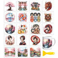 Peacoblue 18 Sheets Rub on Transfers for Crafts, Japanese Elements 3.6"x3.9" UV DTF Cup Wraps Waterproof Cold Transfers Stickers for Wood Glass Metal Cup Tumblers Mirrors Mugs Home Decor - style: Japanese Elements