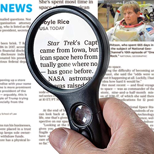 Magnifying Glass with Light 3X 45X Handheld Magnifier 3 LED Light Magnifying Glass for Reading Small Prints Reading Inspection Jewellery Hobbies Crafts (Black) - color: Black