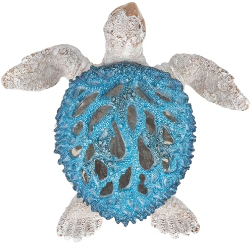 VVGIFTS Ocean Decor Sea Turtle Coral Reef Home Office Decor Sculpture Beach Coastal Tabletop Shelf Collection (Blue) - color: Blue and White
