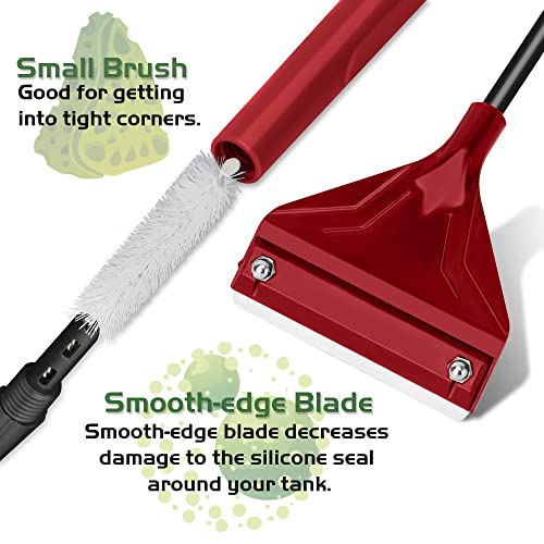 24.5’’ Professional Algae Scraper, Aquarium Blade Cleaner with 10 Pcs Replaceable Blades Stubborn Algae, Suitable for Water Tank Size Above 30 Gallons - color: Red, size: L