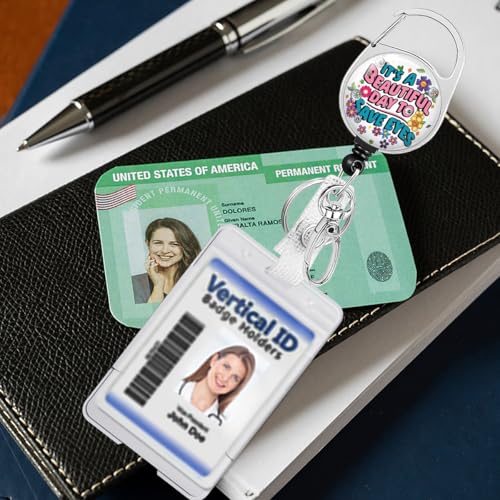 Funny Optometry Badge Reel, Retractable ID Badge Holder Heavy Duty with 360°Swivel Carabiner Belt Clip for Optometrist Eye Doctor Vision, Optometry Student Graduation Gifts - color: Beautiful Day