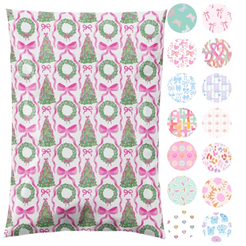6x9 Designer Poly Mailer 100 Pack Heavy Duty Waterproof Self Seal Shipping Bags for Small Business Large Mailing Envelopes Bulk Tear Resistant Packaging Coquette Christmas Holiday Bows - color: Coquette Christmas, size: 6x9