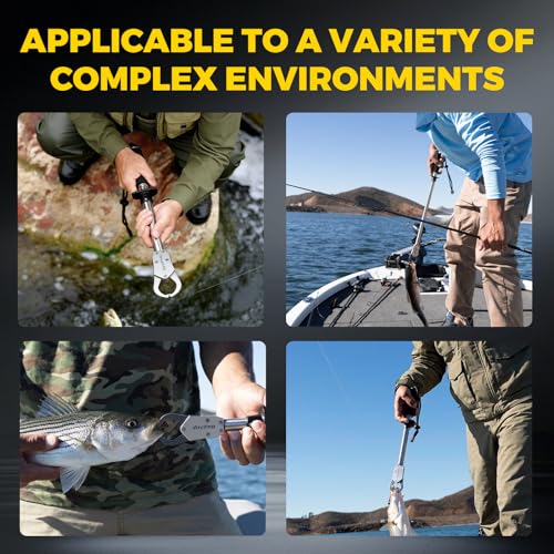 2-in-1 Fish Lip Gripper, 12" Stainless Steel Fish Gripper with Scale, 60lb Weighing Fish Grabber, 360° Non-Slip Swivel Handle, Tool for Saltwater & Freshwater - size: 12"