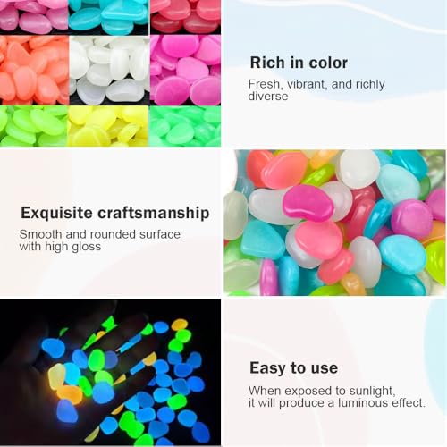 1000pcs Colorful Glow in the Dark Rocks, Outdoor Night Fruity Solar Guide Pebbles, Magical Luminous Rocks Landscaping Gravel Fish Tank Aquarium Stepping Yard Decor (Multicolor-1000pcs) - color: Multicolor-1000pcs