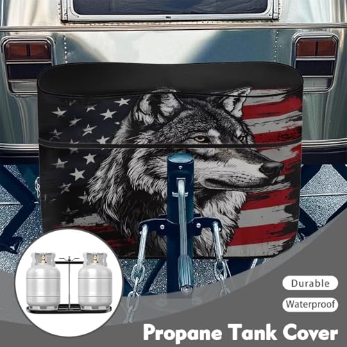 American Wolf Double 20lb RV Propane Tank Cover Travel Trailer Polyester Waterproof Cover with Zipper RV Parts RV Accessories - color: American Wolf, size: S(20LB)