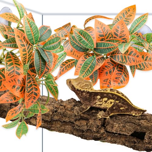QUOZUO 2 Pack Reptile Plants, Artificial Hanging Plants with Suction Cups, Habitat Decor Plastic Vines Decorations for Bearded Dragons Lizards Snake Geckos Frogs -Gold - color: Gold