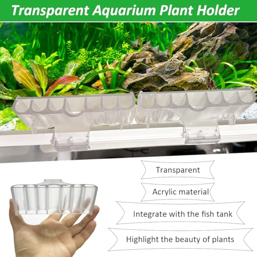 2Pcs 7 Holes Aquarium Plant Holders, Plant Holder for Aquarium with Hooks, Transparent