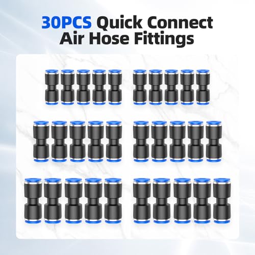 30PCS Quick Connect Air Hose Connectors 1/4 5/16 3/8 inch Straight Push to Connect Fittings Kit Quick Release Pneumatic Connectors Air Line Fittings for 1/4 5/16 3/8 inch Tube - size: 1/4"-5/16"-3/8"OD (30pcs)