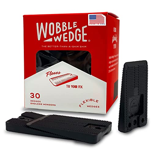 Wobble Wedges Flexible Plastic Shims, 30 Pack - Made in USA - Multi-Purpose Shim Wedges for Home Improvement & Work - Plastic Wedge, Table Shims for Leveling, Toilet & Furniture Levelers - Black - size: 30