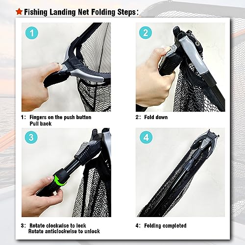 Fiblink Folding Aluminum Fishing Landing Net Fish Net with Extending Telescoping Pole Handle