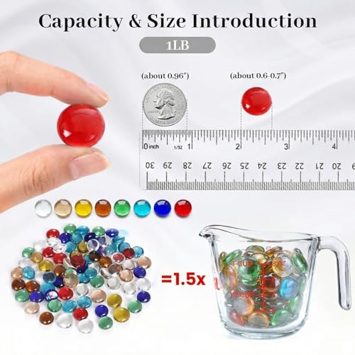 FUTUREPLUSX 1LB Multicolored Flat Glass Marbles, Mixed Glass Beads Vase Filler Mancala Stones Table Scatter Home Decor - color: Multicolor