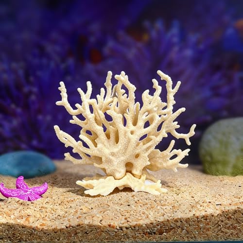 Artificial Coral Aquarium Ornament - PVC Fish Tank Decor for Aquascaping (5.9x5.12x2.17 Inch) - Beige - color: Beige