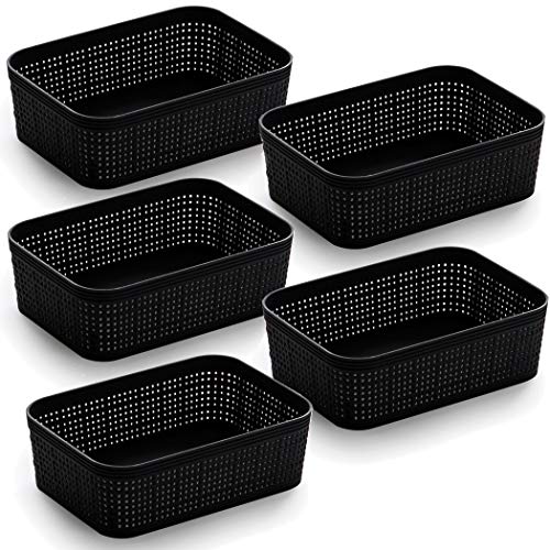 BINO | Woven Plastic Basket | XS (Black), 5-Pack | THE JUTE COLLECTION | Home Organization, Space - Saving Storage, Stylish Design | Jute Basket | Plastic Storage Basket - color: Black, size: 5PK- XS