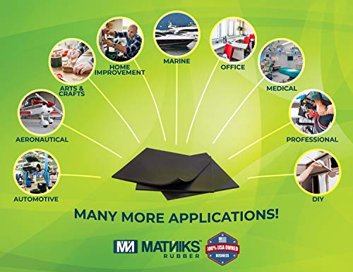 MATNIKS Neoprene Rubber Sheet, Heavy Duty, High Grade 60A, Black, 12x12-Inch by 1/16" (+/- 5%) for Plumbing, Gaskets DIY Material, Supports, Leveling, Sealing, Bumpers, Protection, Flooring - size: 1/16-inch by 12in x 12in
