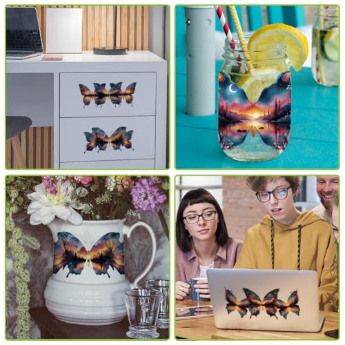 arricraft 10 Sheets Butterfly Scenery UV DTF Cup Wrap for 16OZ Glass, Sunset Scenery Butterflies River Rub on Decals PVC Transfer Stickers for DIY Cups Wood Funiture 24x11cm/9.4x4.3inch - style: Butterfly Scenery Theme