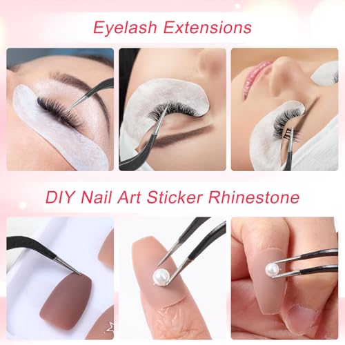 10 Pieces Tweezers for Crafting Stainless Steel Curved Pointed Tweezers Precision Sticker Tweezer with Protective Cover for Eyelash Extensions Stickers Rhinestones Crafts (Black) - color: Black