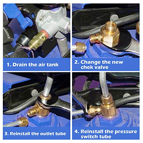Air Compressor Replacement Components Brass 1/2 Inch MNPT Compressor in Tank Check Valve Kit with Three Different Unloader Tube Fittings 20 SCFM 4 Pieces