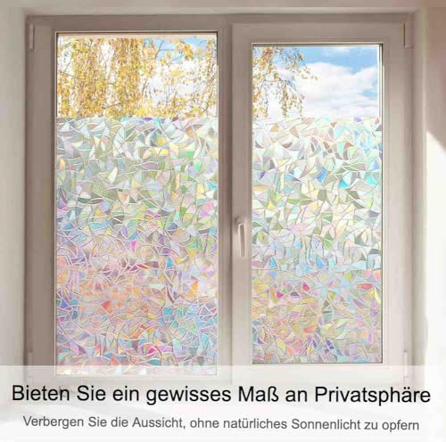 Volcanics Privacy Film with Installation Tools, Static Clings Vinyl 3D Decals Stickers Rainbow Film for Glass Door Heat Control Anti UV 35.4 x 78.7 Inches - color: Multicolor, size: 35.4" X 78.7"