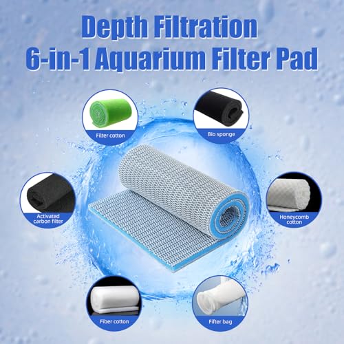 AQUANEAT Aquarium Filter Sponge 8-Layer Filter Media Pad, Cut-to-Size Foam Floss for Fish Tank Sump Pond (28" x 11" x 0.6") - size: 28" x 11" x 0.6"