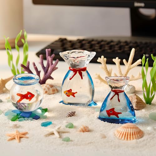 Novabright 3 Pcs Miniature Glass Fish Tank Figurine Tiny Goldfish in a Bag Mini Decorative Aquarium Ornament for Dollhouse Miniature DIY Seaworld Ocean Lover Gift (Goldfish) - color: Goldfish