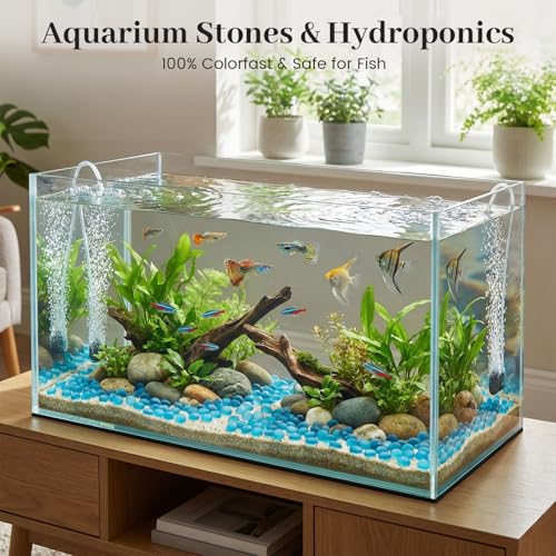 FUTUREPLUSX 1LB Frosted Flat Marbles, Blue Glass Pebbles Beads Vase Fillers Decorative Fish Tank Aquarium Rocks for Centerpieces Table Decor - color: Frosted Blue