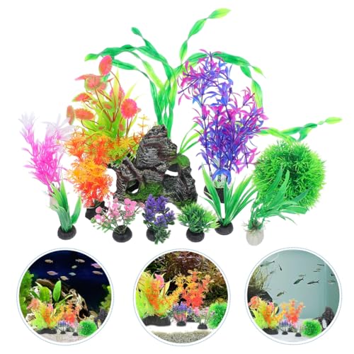 Toyvian Aquarium Decorations Set 13Pcs Realistic Aquarium Fake Plants and Rock Cave Hideouts Fish Tank Decor Kit for Bettas Goldfish Tropical Fish 4.44X4.25X2.16In