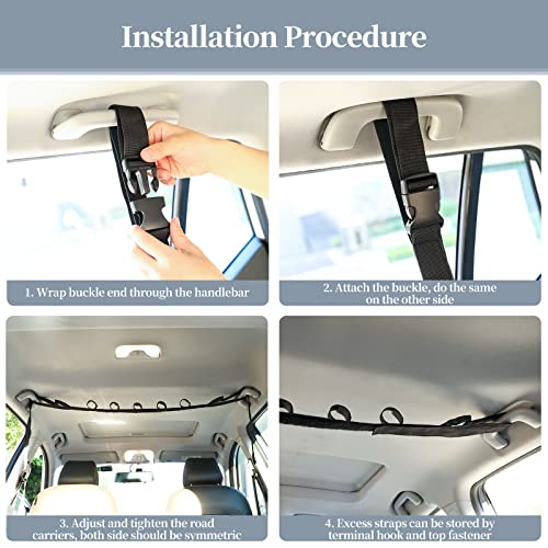 Raynesys Vehicle Fishing Rod Holder, Car Fishing Pole Roof Rack Inside, 5 Rod Capacity, Heavy Duty Adjustable 30-54 Inch, Fishing Rod Carrier Fishing Pole Storage Straps for Truck Car SUV Wagons Van