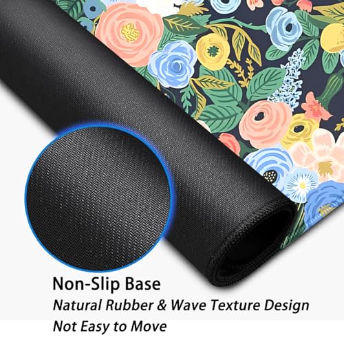 Garden Party Flowers Desk Pad Mouse Pad,Large Floral Mouse Mat with Stitched Edges,Non-Slip Rubber Base Mousepad for Office PC Keyboard Laptop and Home Work Desk Mat(27.5X11.8 in) - color: Garden Party