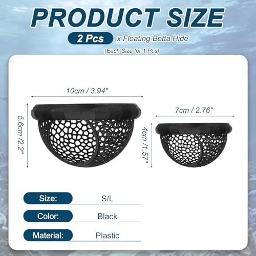 2Pcs Floating Betta Hammock Shrimp Shelter Betta Shrimp Feeder 3D Printed Fish Tank Accessories (S/L, Black) for Small Aquarium Safe Rest - color: Black