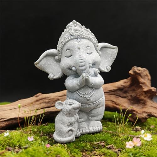 livelyfish Small Elephant Statue Sandstone Figurine Hindu Meditation Buddha Sculpture for Fish Tank Aquarium Decoration (E) - color: E
