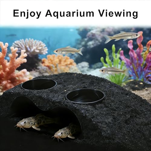 Aquarium Underground Tunnel Cave Natural Curve with Holes for Viewing, Fish Tank Decoration Hideout, for Cory Catfish, Shrimp, Loach and Pleco, Black