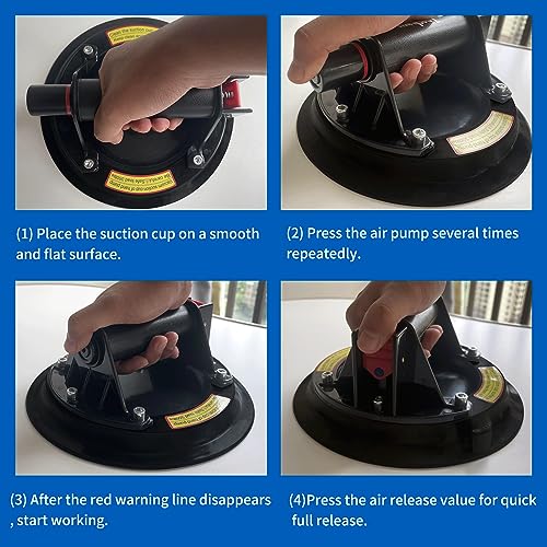 8 inch Glass Suction Cups 2 Pack Heavy Duty Vacuum Suction Cup to Lift Large Glass, Industrial Suction Cup Lifter for Window, Tile, 480 lbs Load Capacity, Air Pump