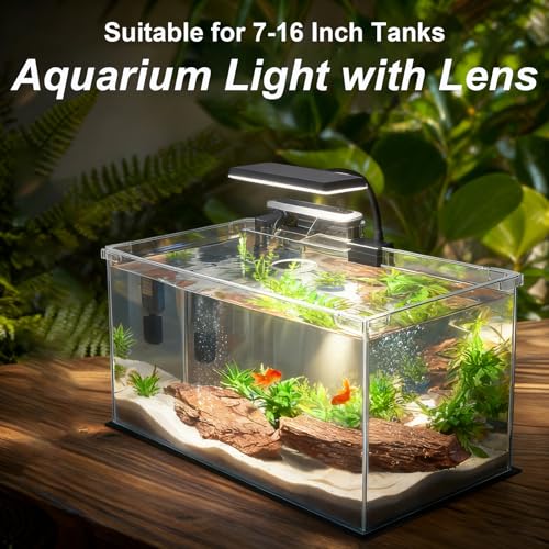 Full Spectrum 10W Fish Tank Light Enhanced Edition LED Aquarium Light with Lens, 3 Adjustable Modes(Suitable for 7-16 Inch Tanks)