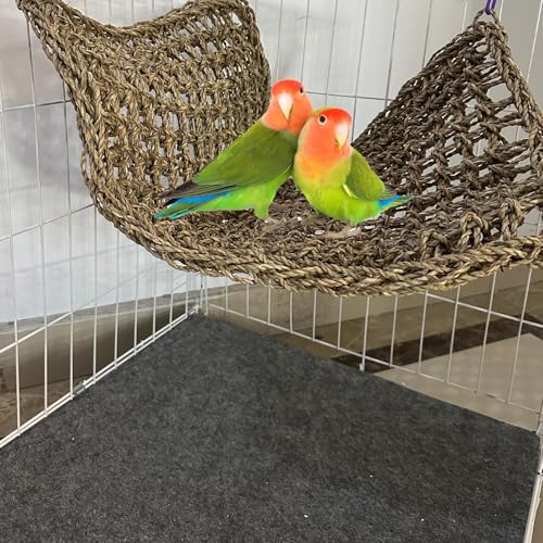 Large Bird Seagrass Mat 24 × 14 ''Natural Seagrass Woven Bird Net Hammock Climbing Rope Ladder with Hooks Chew Toy for Parrot Guinea Pig Lovebird Cockatiel Pigeon - size: 2Pcs 23.6×13.8‘’