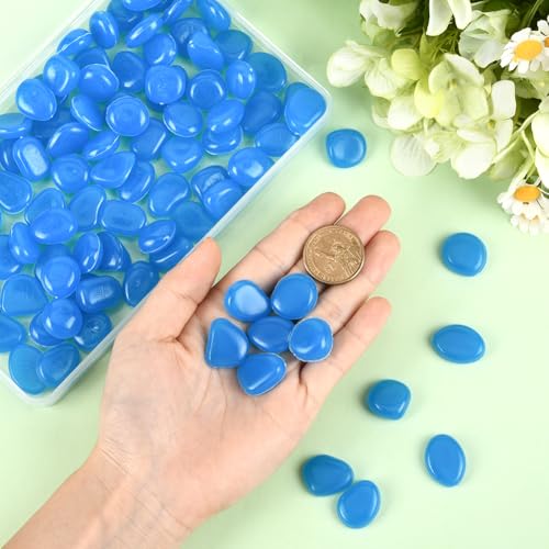 1 Box 100Pcs Glowing Resin Pebbles Fish Tank Decor Blue Aquarium Gravel Glow Stones Garden Landscaping Accessories for Outdoor Path Driveway Yard Pot Decoration Bonsai Pot Plant Display Use - color: Dodger Blue